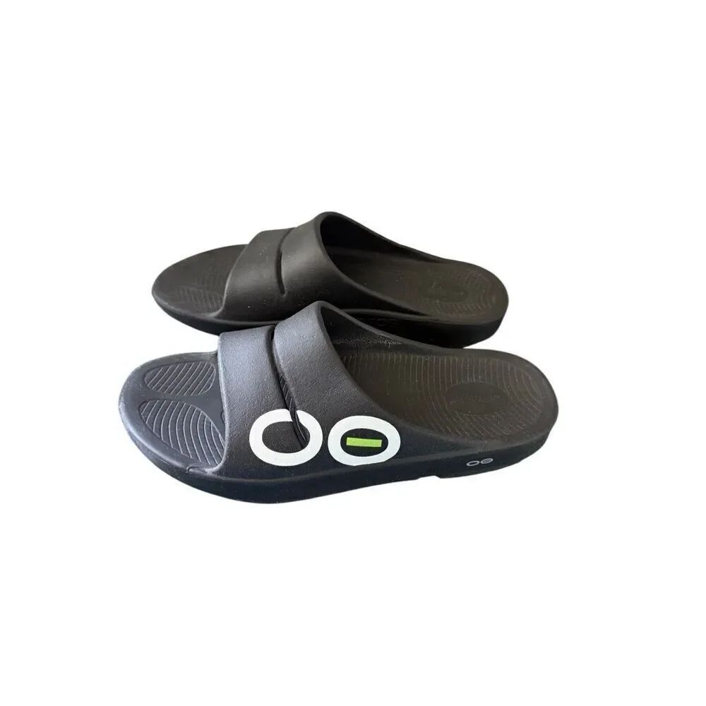 Oofos Ooahh Unisex Black White Slip On Sport Slide Recovery Sandals Size M12 W14